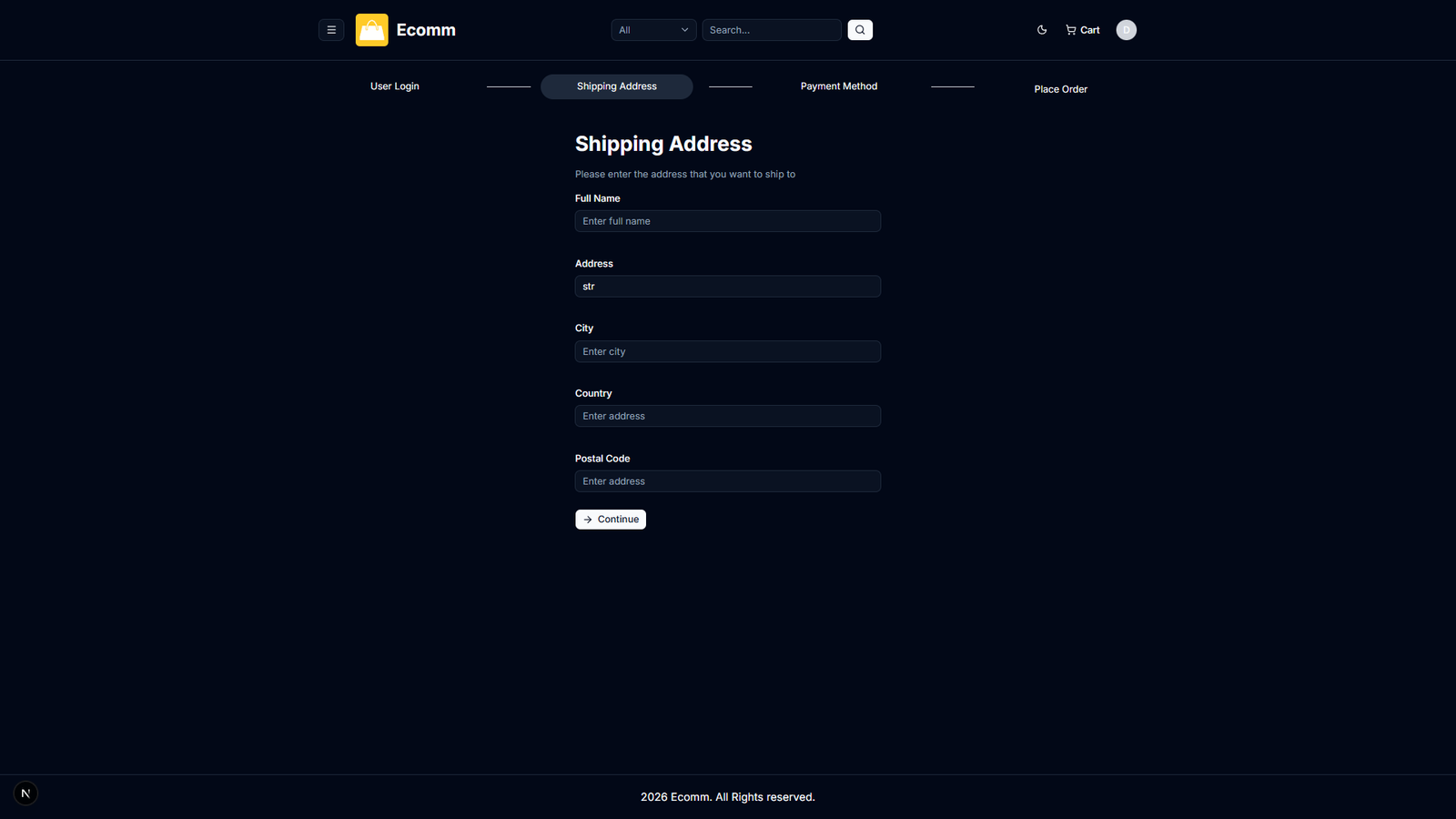 Shipping address form during checkout