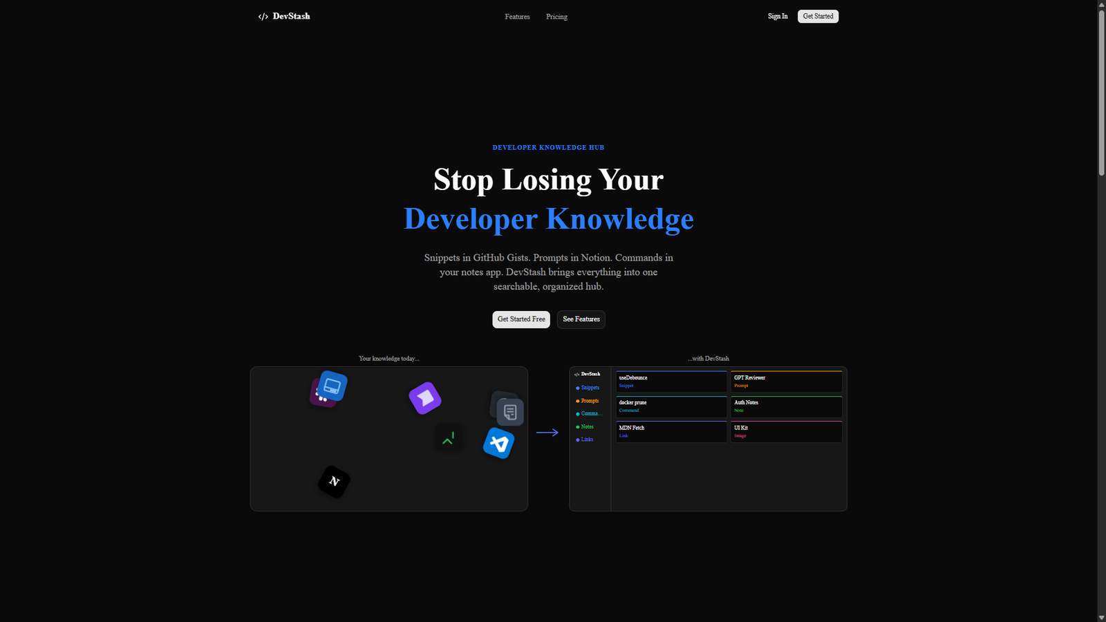 devstash app homepage