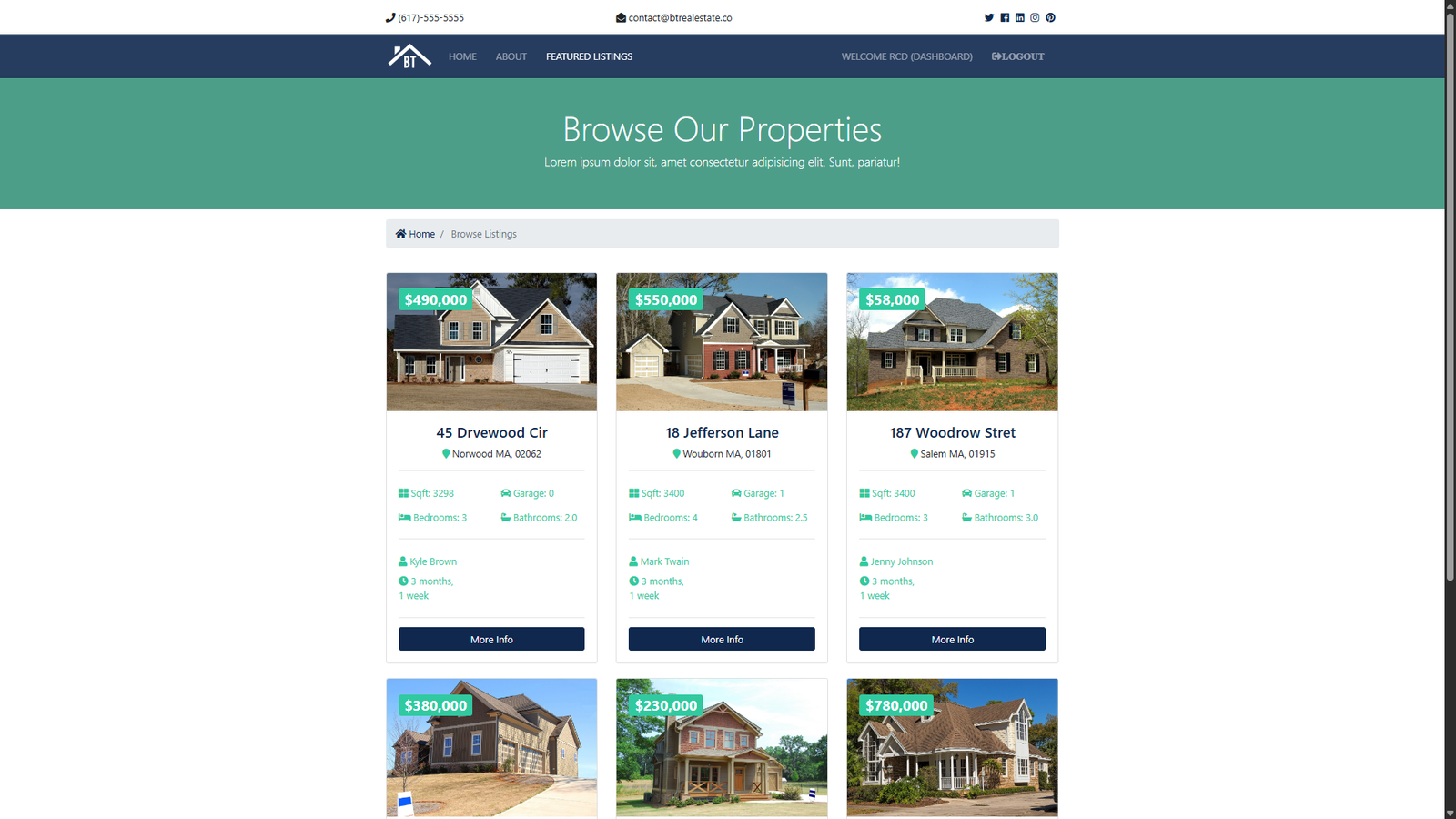 Browse  property page with a search filter