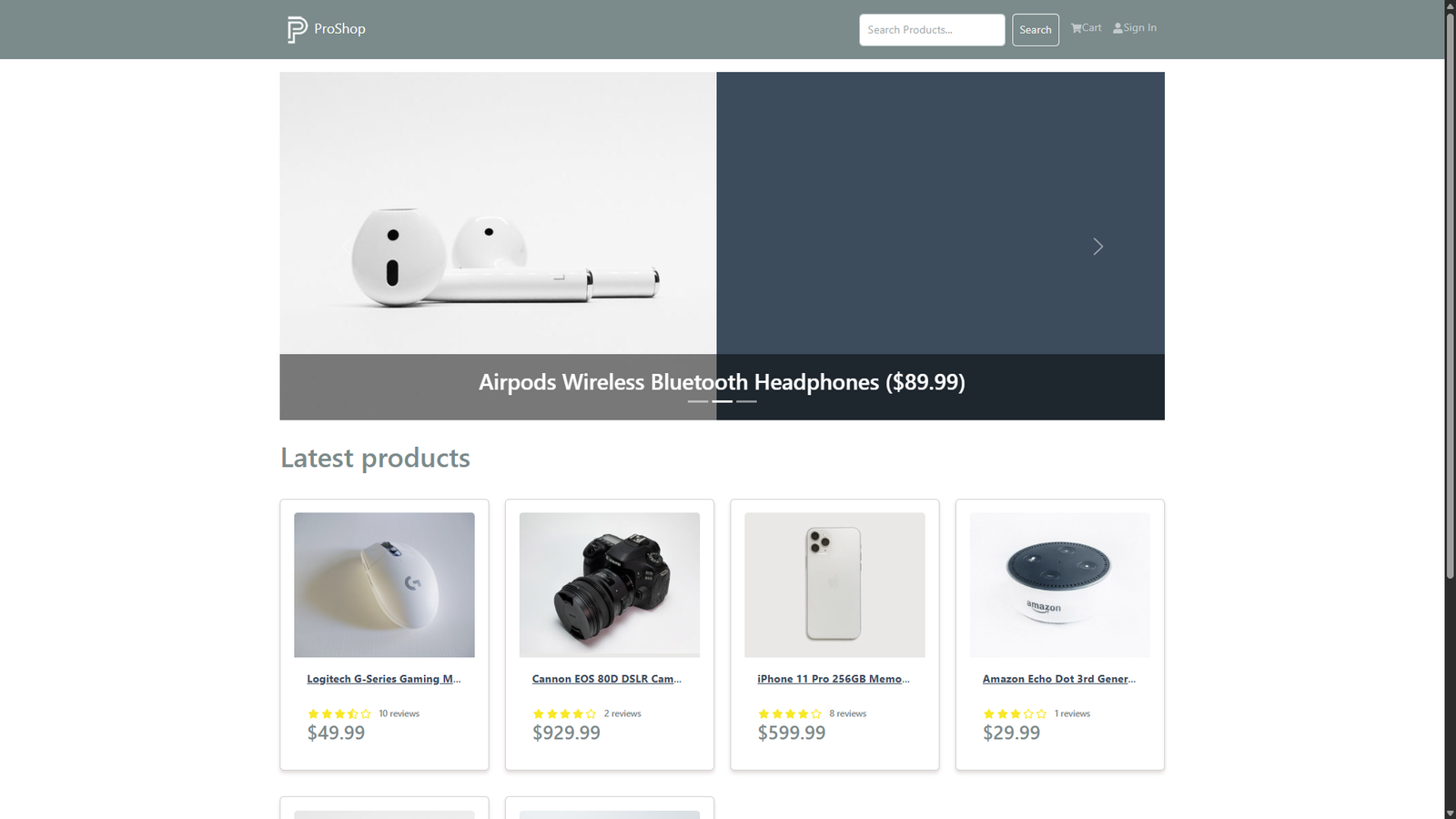 MERN app homepage